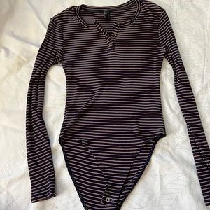 Henley striped bodysuit